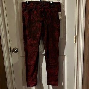 Acid washed jeans, red and black, skinny, size 11